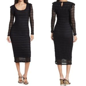 NSR Black Stretch Lace Midi Dress